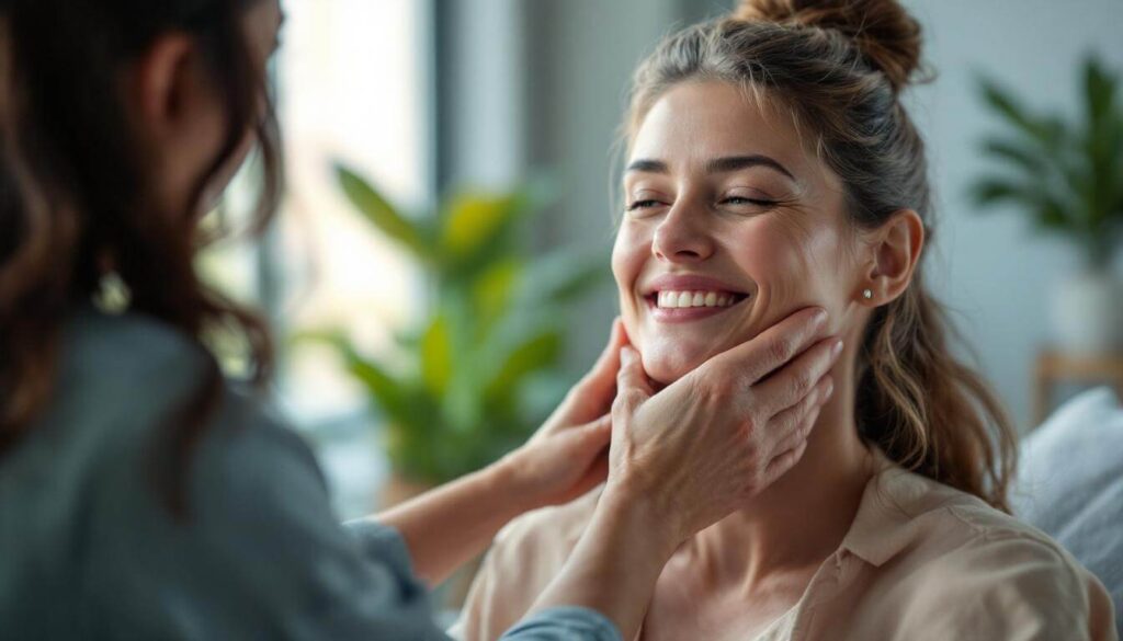 manos sobre cuello de mujer