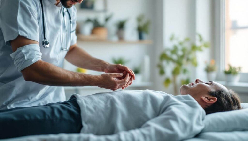manos sobre cuerpo de paciente